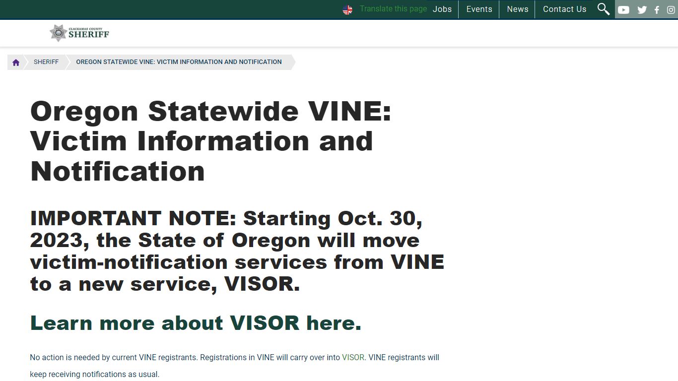 Oregon Statewide VINE: Victim Information and Notification